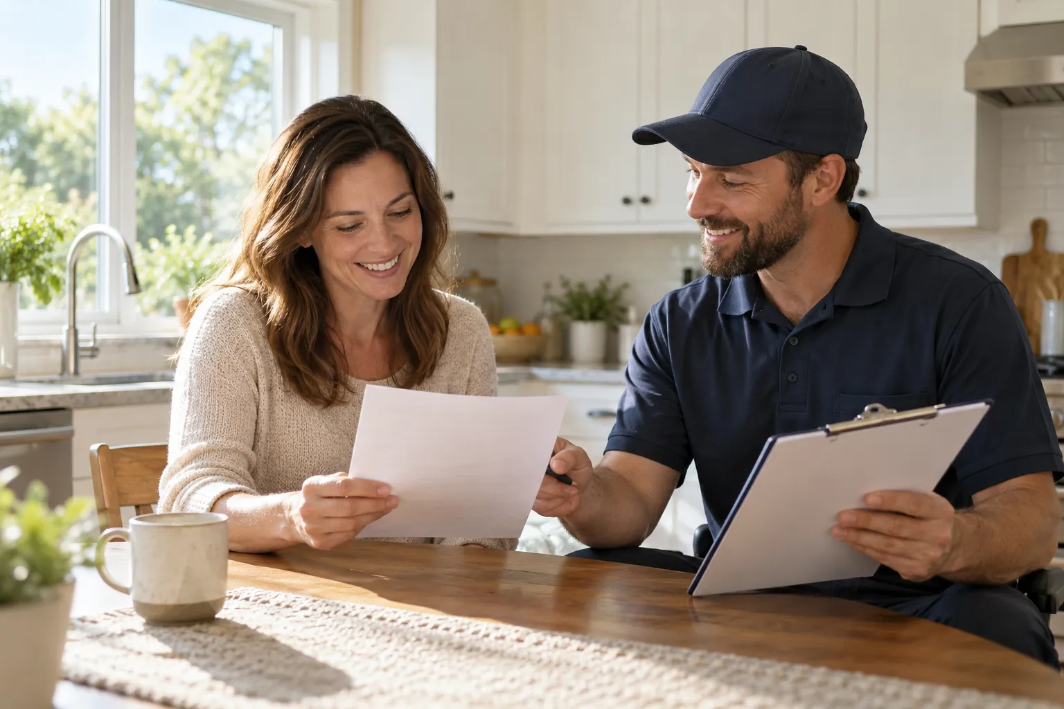 Homeowner reviewing a mold estimate with a provider in the Chesapeake Beach area